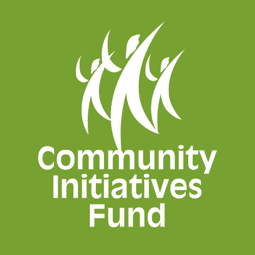 Community Initiatives Fund white logo vertical on green background